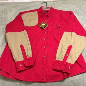 Women's Red and Tan Button Down Shirt